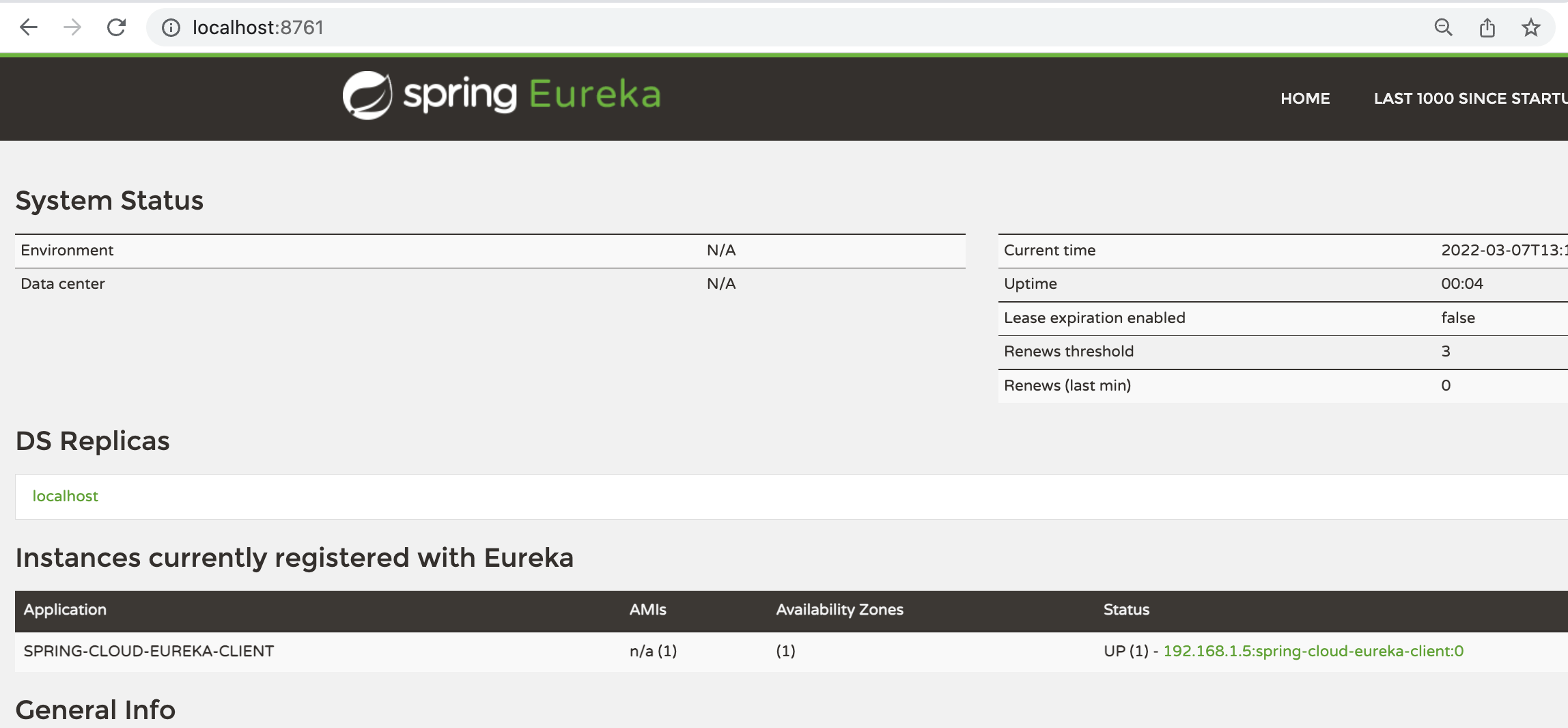 Eureka 服务器仪表板上注册的服务