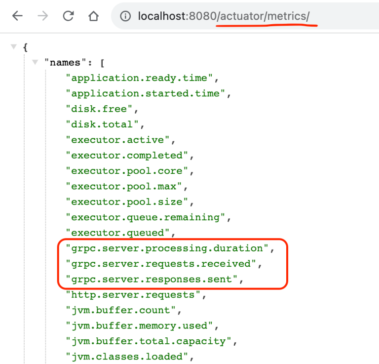gRPC Spring Boot starter 为 Actuator 增加了三个额外指标